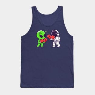 Cute Alien and Astronaut Fighting Boxing Cartoon Tank Top